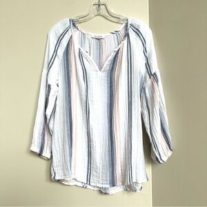 BeachLunchLounge Gauze 100% Cotton Popover Top Striped White, Blue, Peach